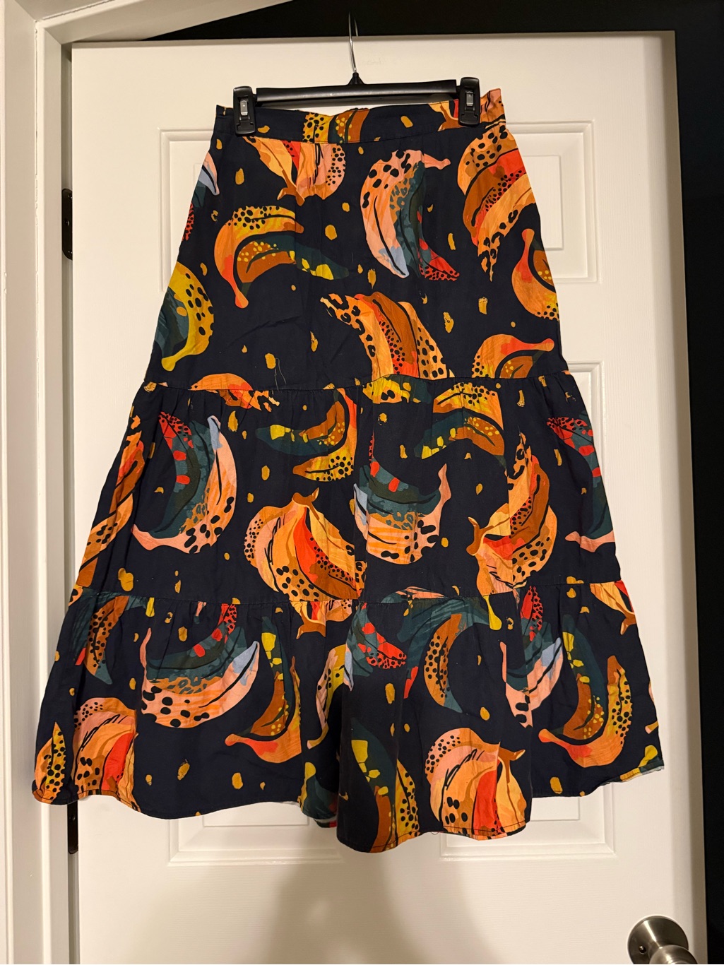 Maude Vivante Tropical Banana Print Tiered Maxi Skirt - Small